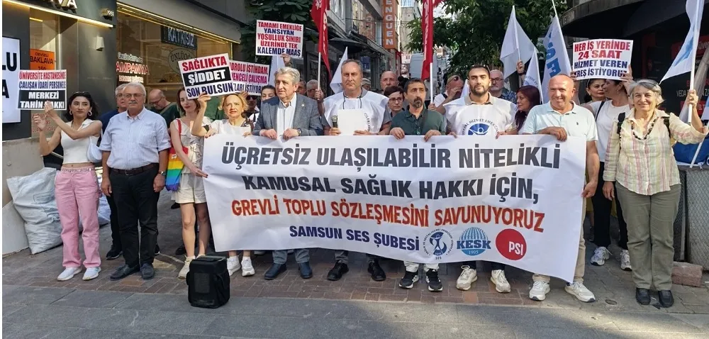 SES Samsun şube başkanı Şuayip Zobalı; “Grevsiz toplu sözleşme yapmaya zorlanarak sendika hakkı sınırlandırılmıştır.”